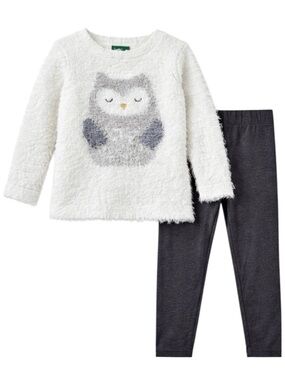 dip Girls 18–24M Fuzzy Owl Sweater & Leggings Set Gray White
